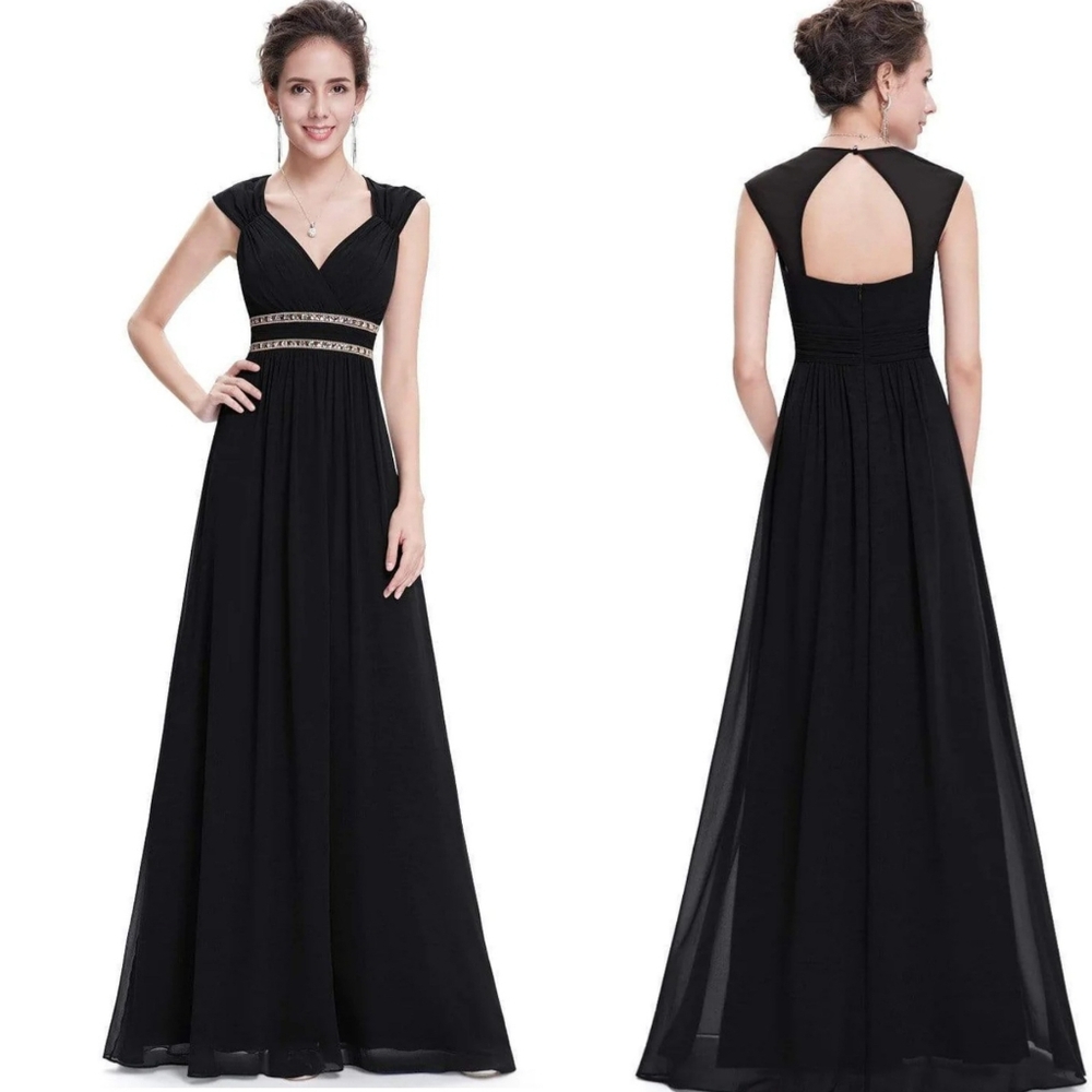 Ever Pretty Chiffon Embellished Rhinestone Zip Cocktail Black Tie Maxi Gown